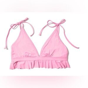 Hanky Panky Swim Solid Pink Ruffled Frilly Tie Strap Triangle Bikini Top S NWT